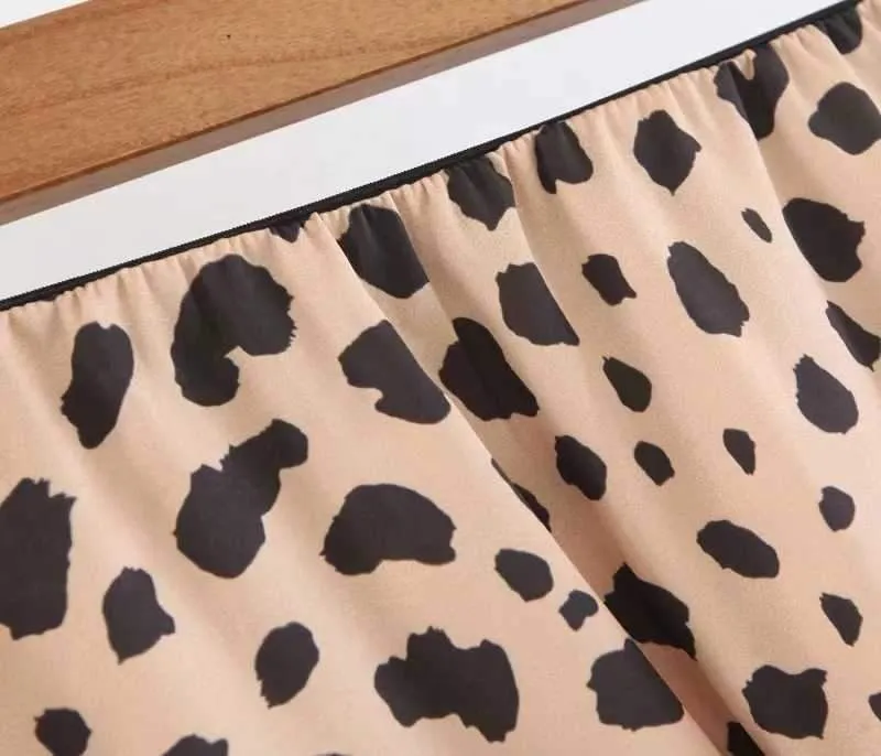 Retro Elastic Band  High Waisted Leopard Print Midi Skirt