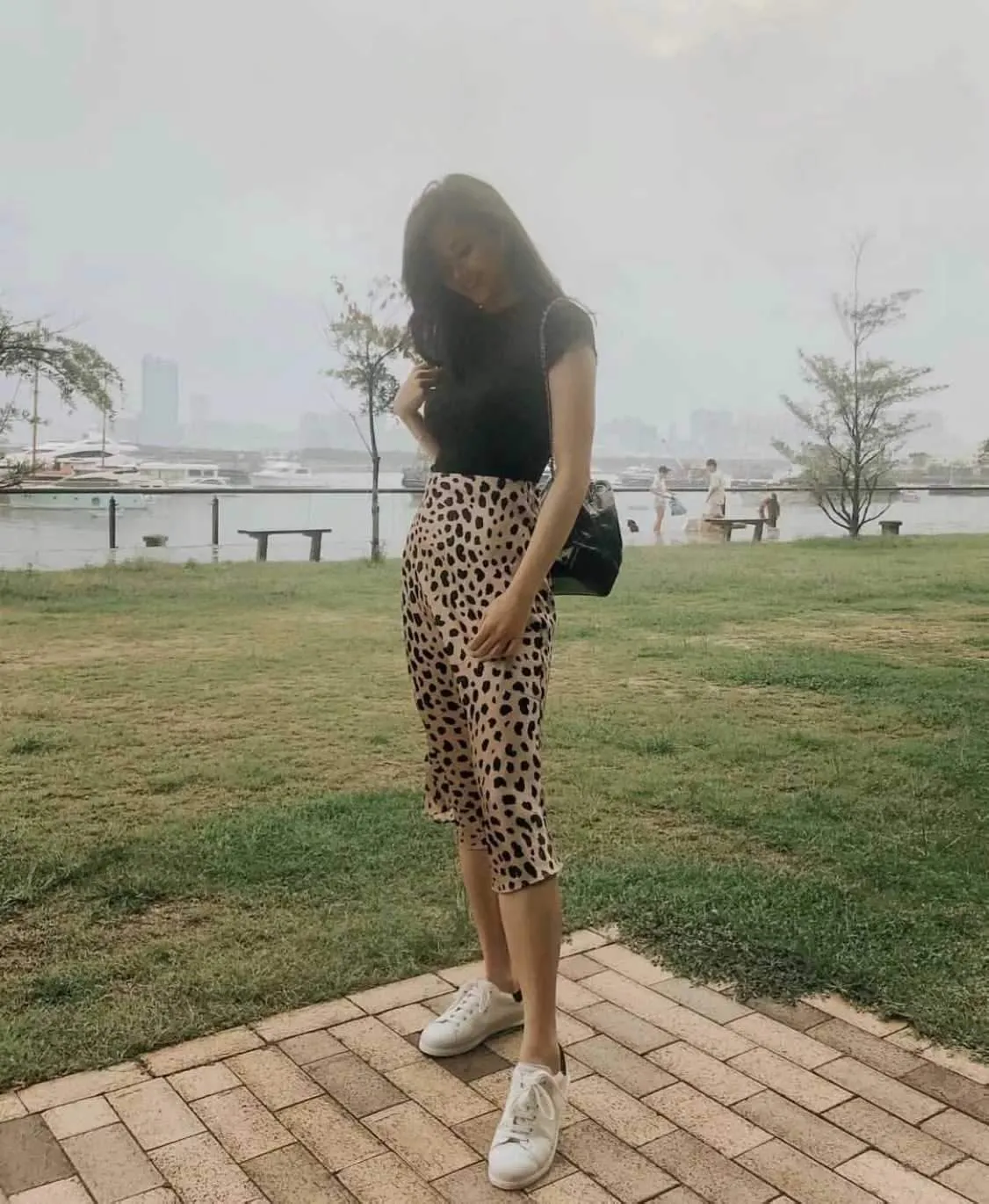 Retro Elastic Band  High Waisted Leopard Print Midi Skirt