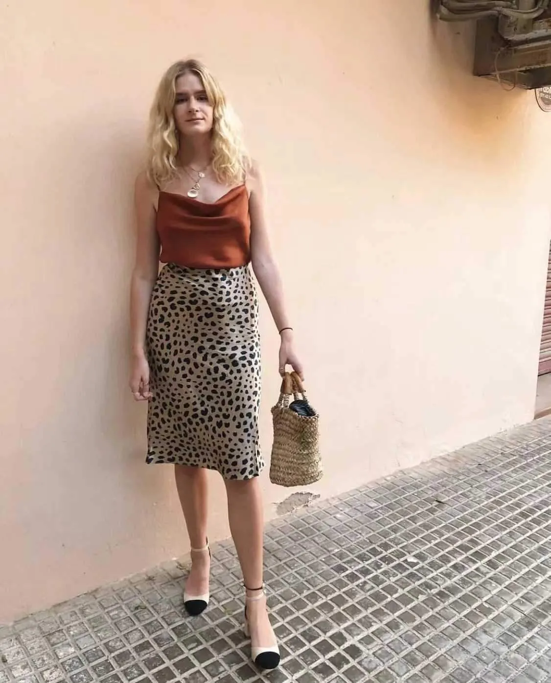 Retro Elastic Band  High Waisted Leopard Print Midi Skirt