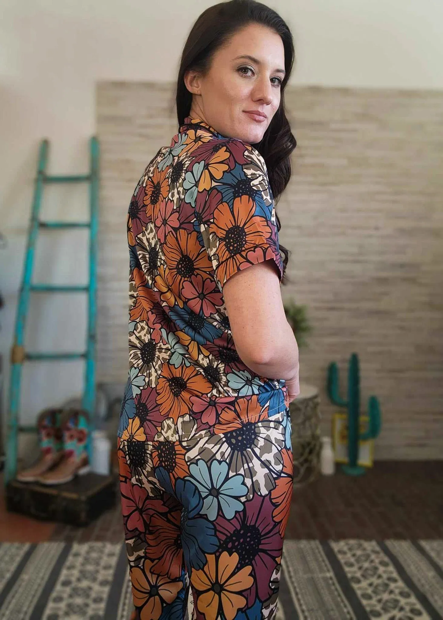 Retro Floral Cowhide Silky Pajamas