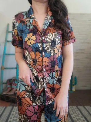 Retro Floral Cowhide Silky Pajamas