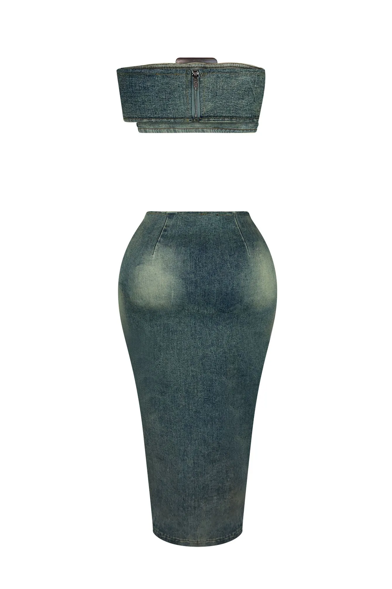Revenge Denim Tube Top & Skirt SET