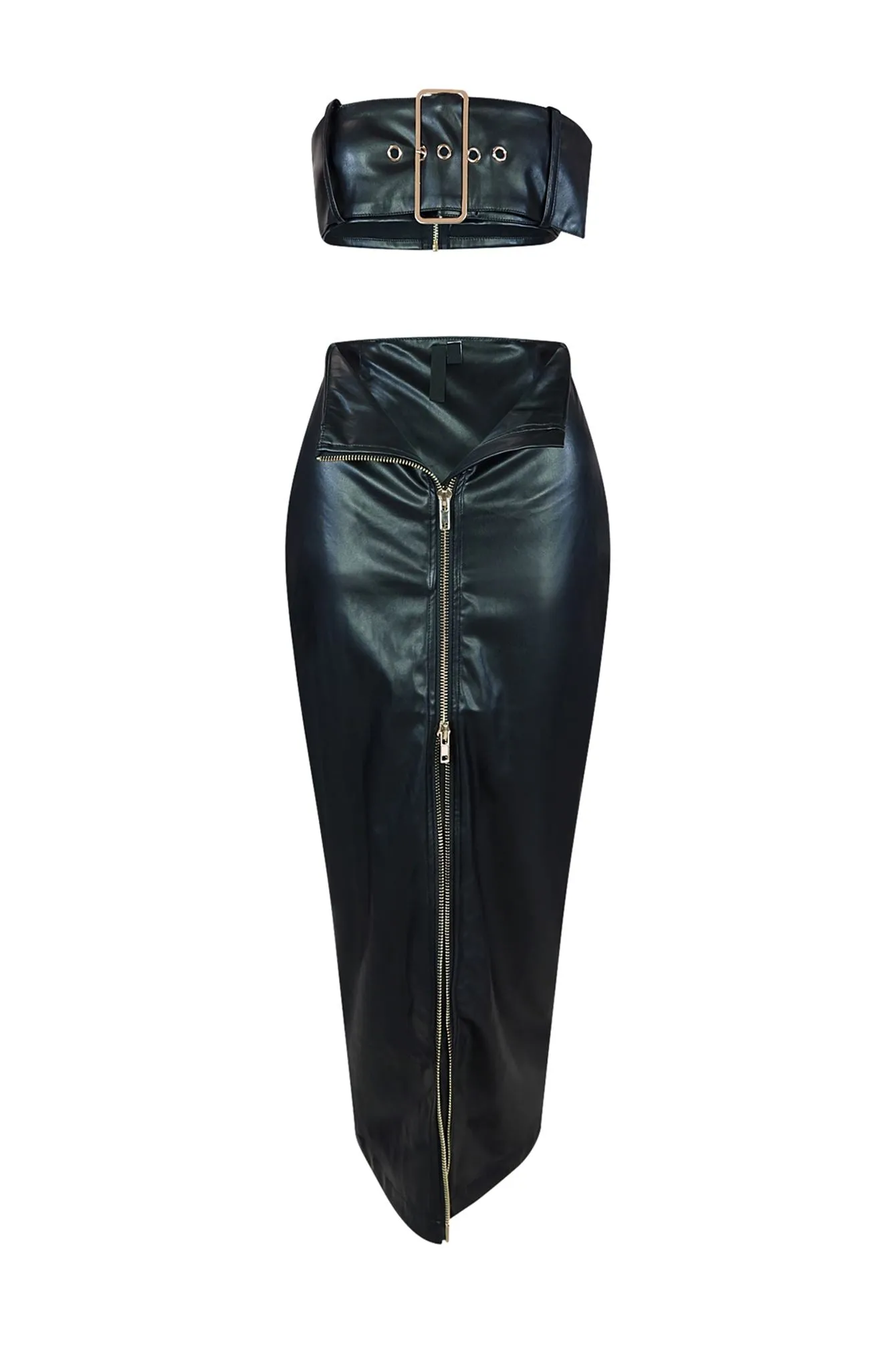 Revenge Faux Leather Tube Top & Skirt SET