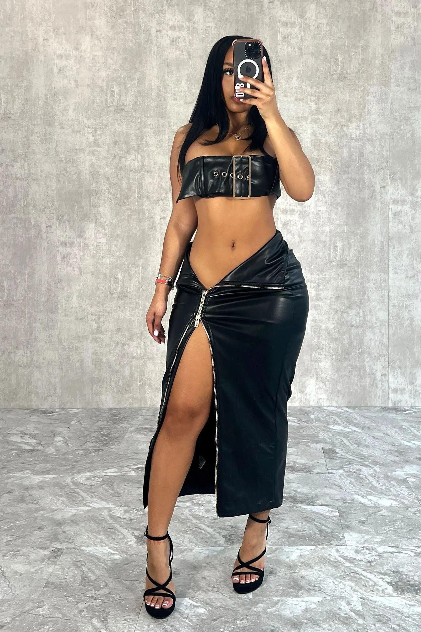 Revenge Faux Leather Tube Top & Skirt SET