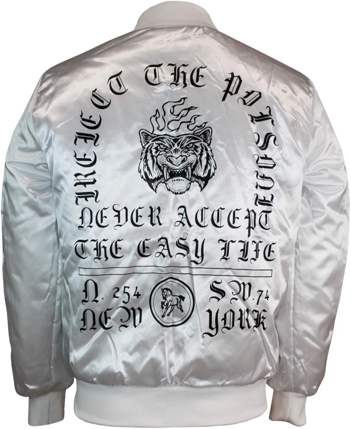 Reversible Men's Bomber Jackets Never Accept The Easy Life Graphic Print White