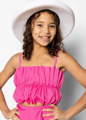 Ribbed Azalea Pink | Youth Oversized Ruffle Top