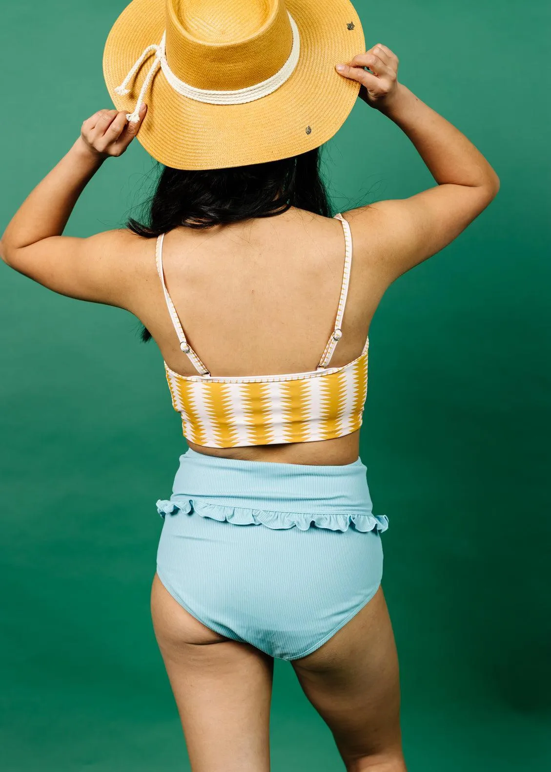 Ribbed Dusty Light Blue | Mid-Ruffle Bottoms