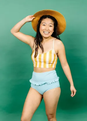 Ribbed Dusty Light Blue | Mid-Ruffle Bottoms
