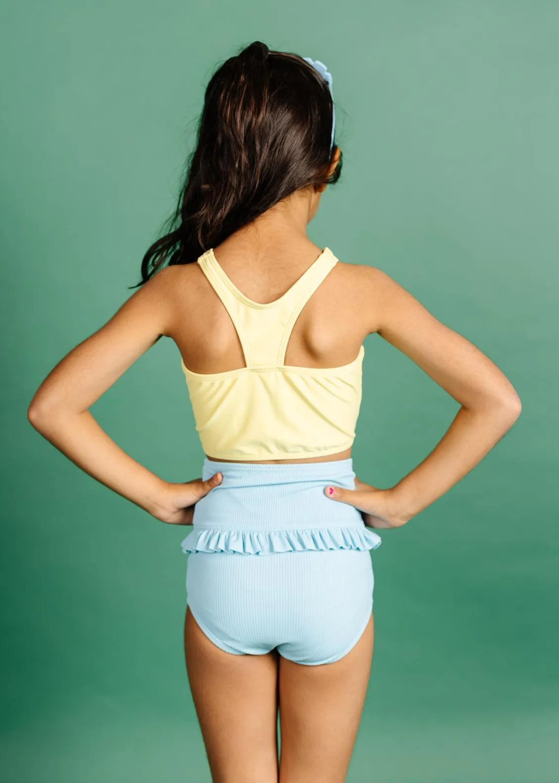 Ribbed Fresh Blue | Mini Mid-Ruffle Bottoms