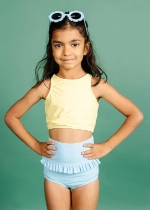 Ribbed Fresh Blue | Mini Mid-Ruffle Bottoms