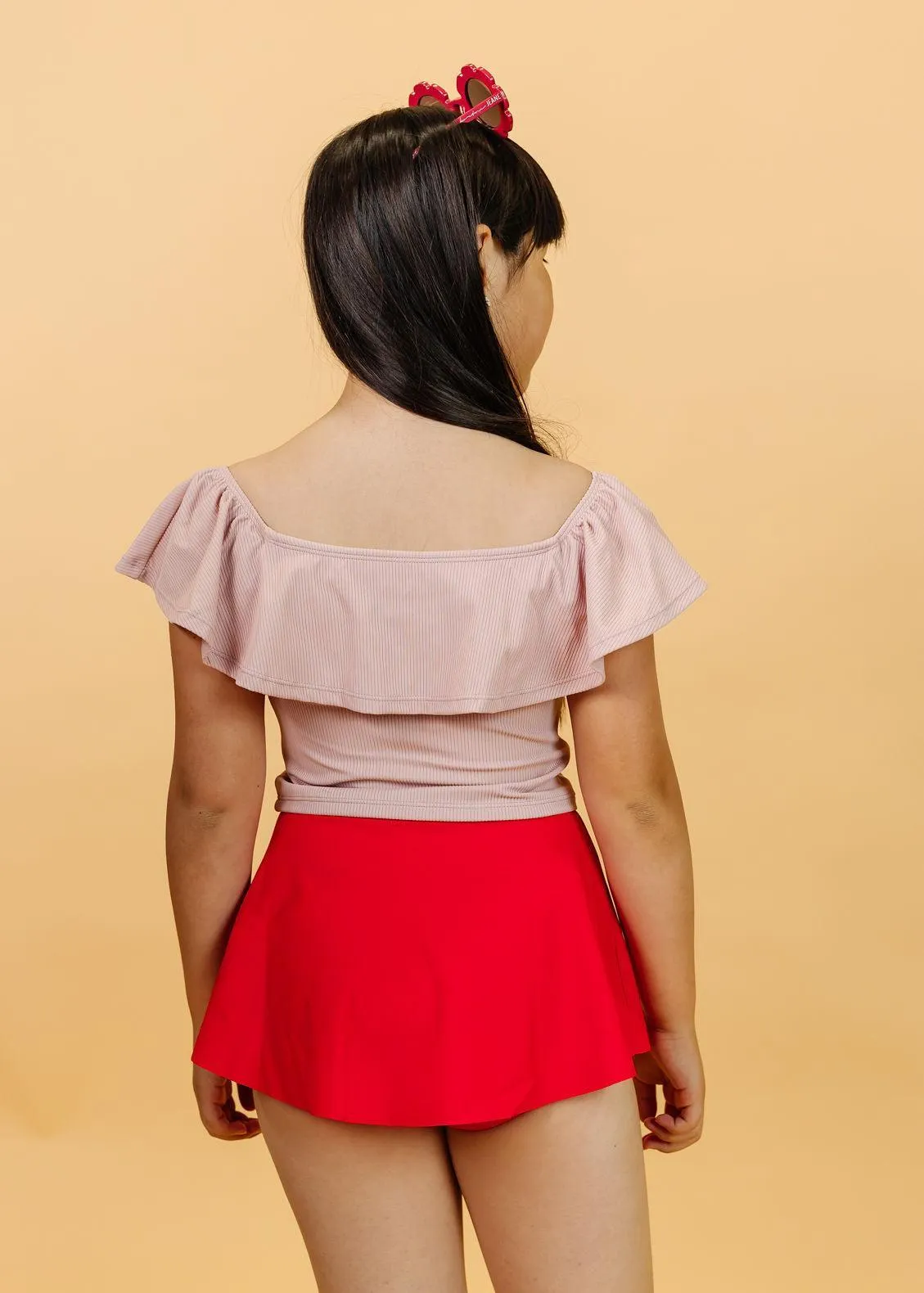 Ribbed Light Mauve | Youth Ruffled Around Top
