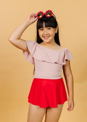 Ribbed Light Mauve | Youth Ruffled Around Top