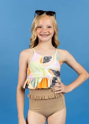 Ribbed Sand Brown | Youth Mid-Ruffle Bottoms