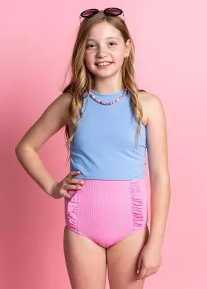 Ribbed Sweet Pink | Youth Down in Front Ruffle Bottoms