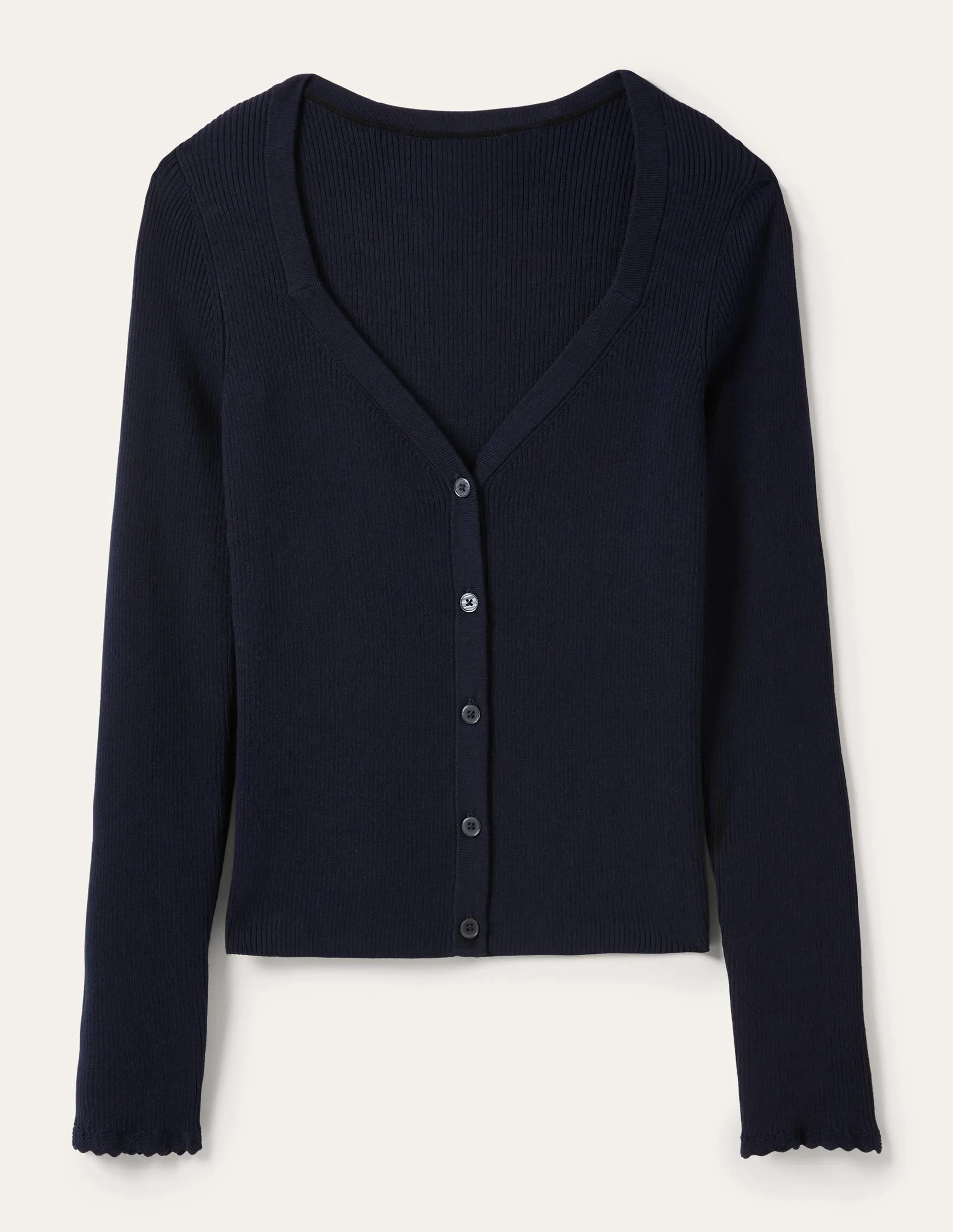Ribbed Sweetheart Cardigan-Navy