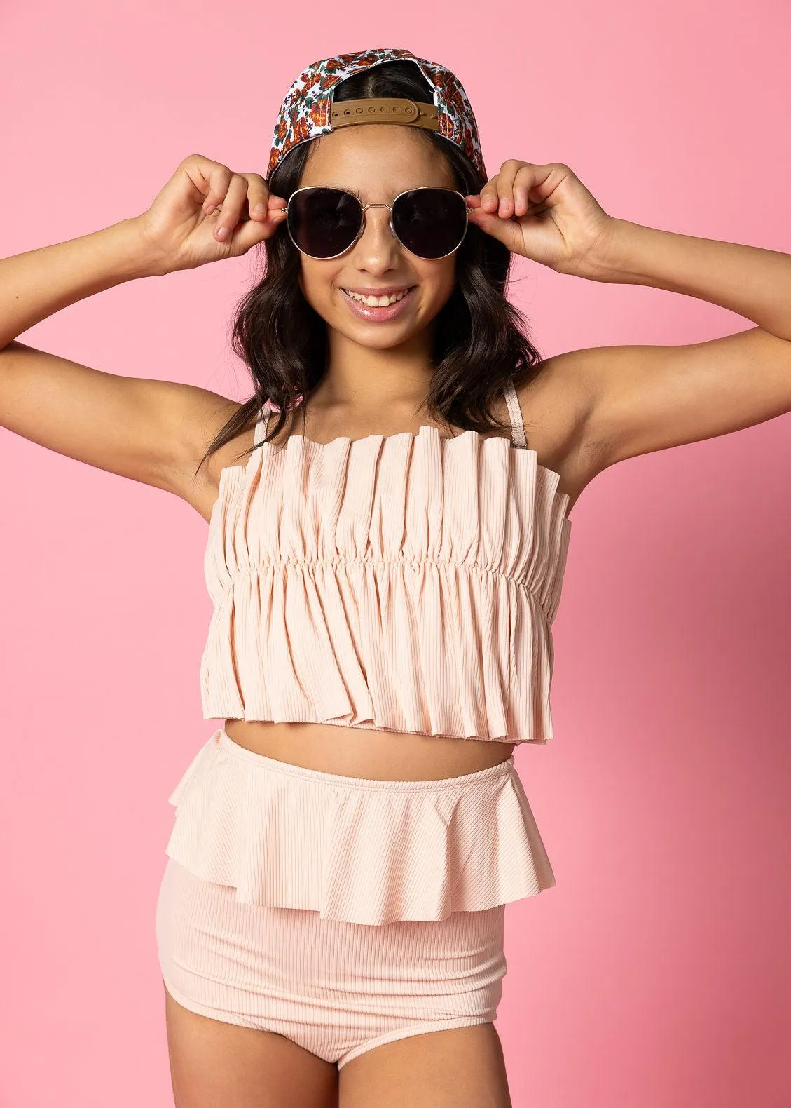 Ribbed Whipped Peach | Youth Oversized Ruffle Top