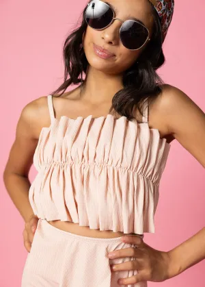 Ribbed Whipped Peach | Youth Oversized Ruffle Top