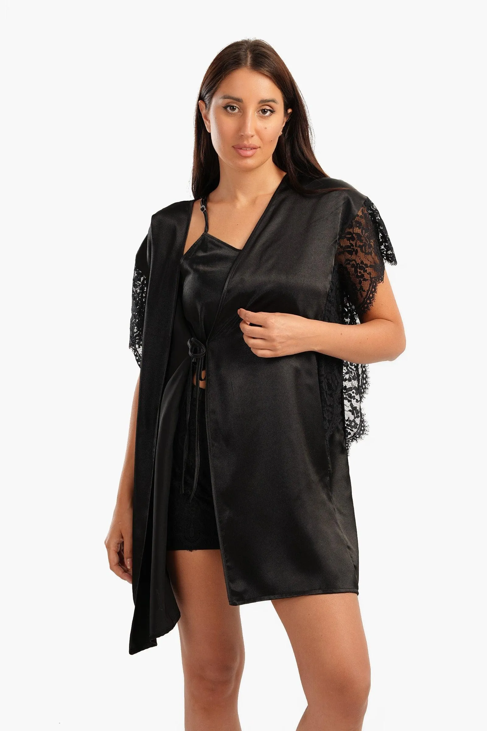 Robe with Lace Short Sleeves