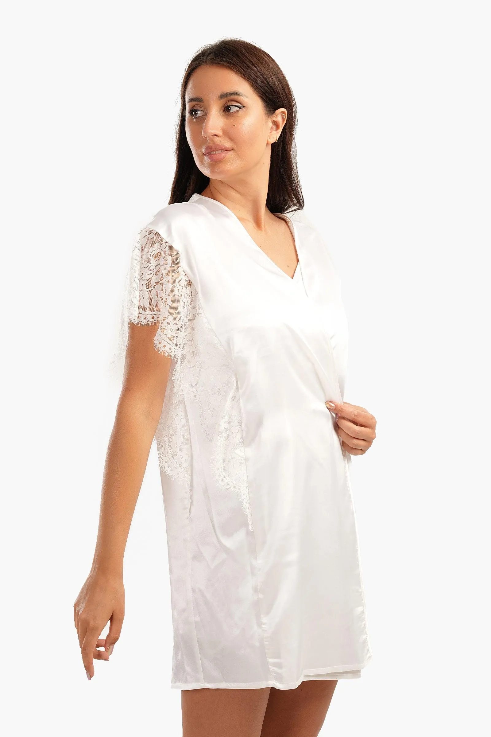 Robe with Lace Short Sleeves