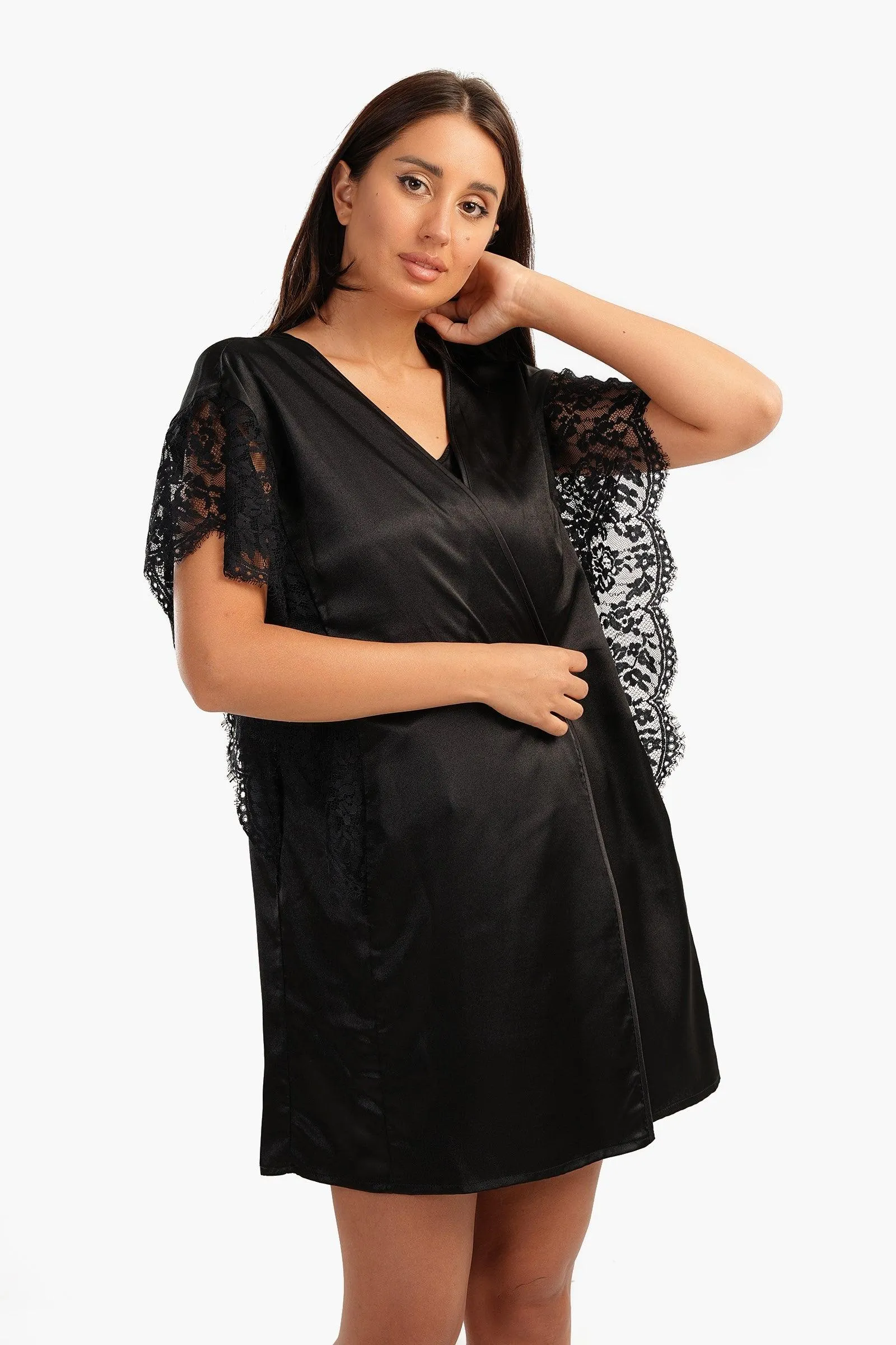 Robe with Lace Short Sleeves