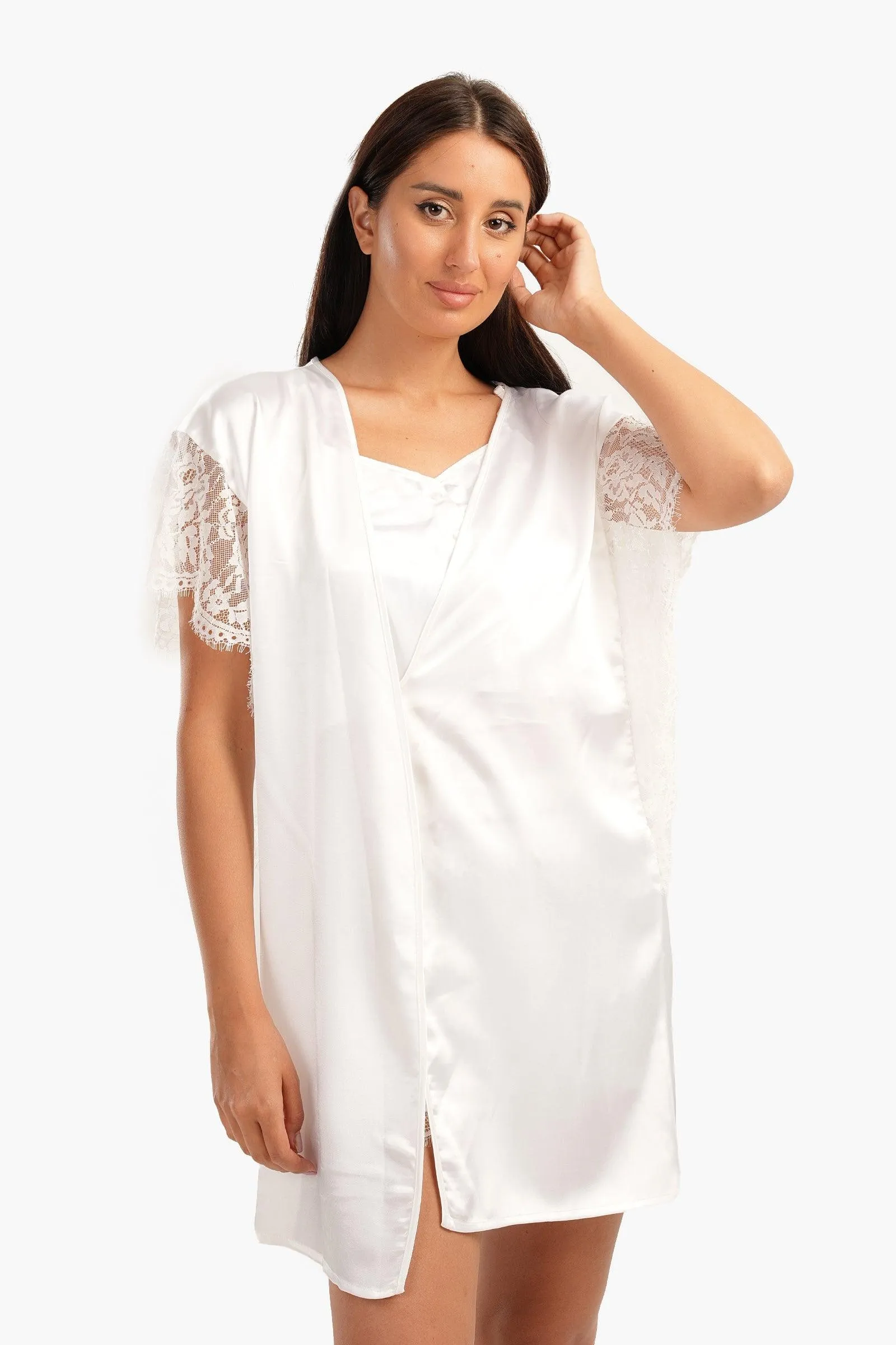 Robe with Lace Short Sleeves