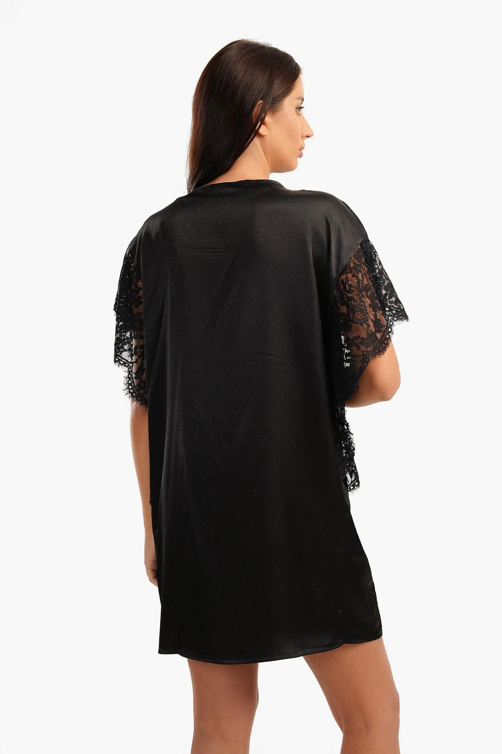 Robe with Lace Short Sleeves