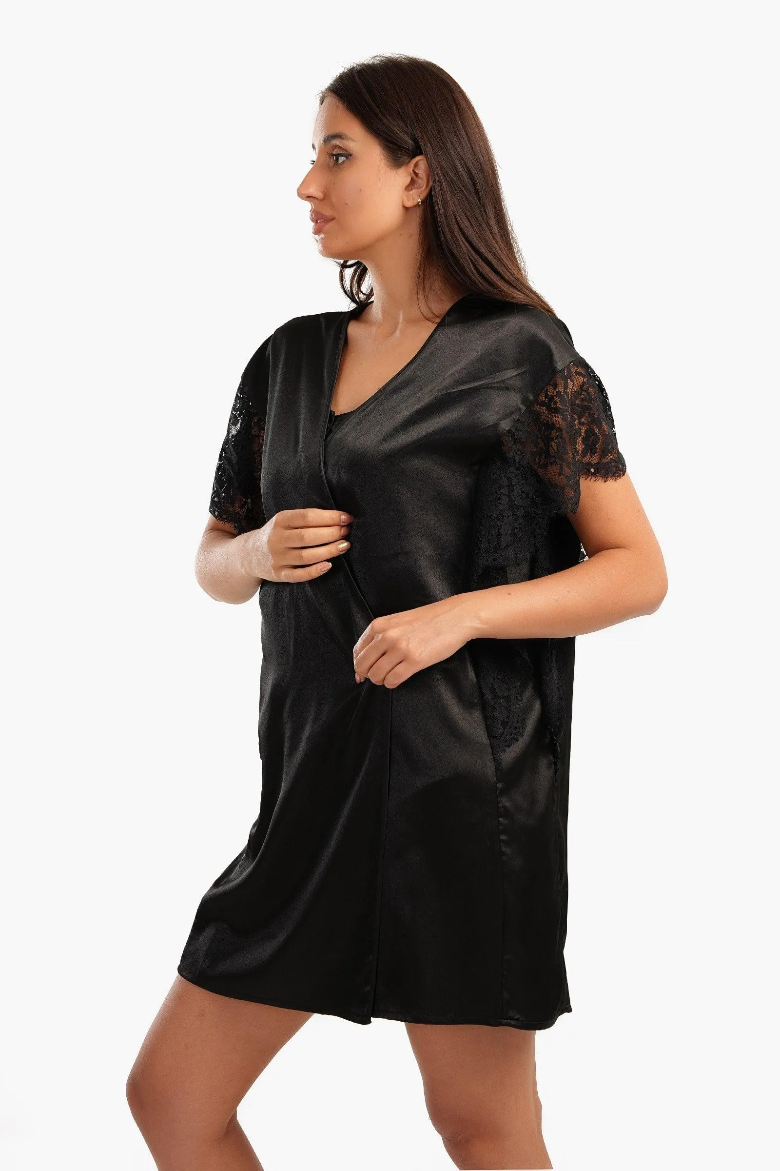 Robe with Lace Short Sleeves
