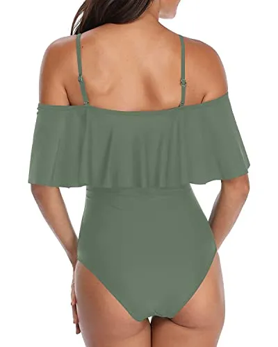 Romantic Off Shoulder One Piece Honeymoon Suit-Army Green