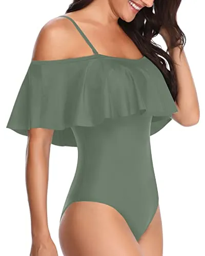 Romantic Off Shoulder One Piece Honeymoon Suit-Army Green