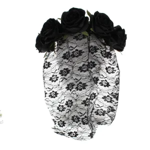 Rose Headband with Flower Patterned Lace Veil