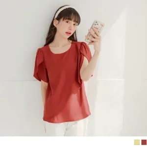 ROUND NECK PUFF SLEEVE CHIFFON TOPS