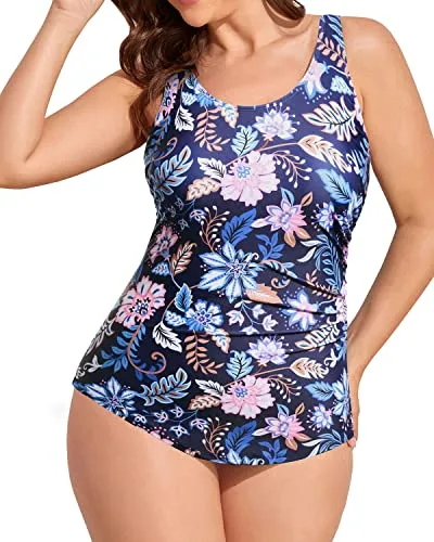 Ruched Backless One Piece Swimsuit for Women Plus Size Sarong Swimwear