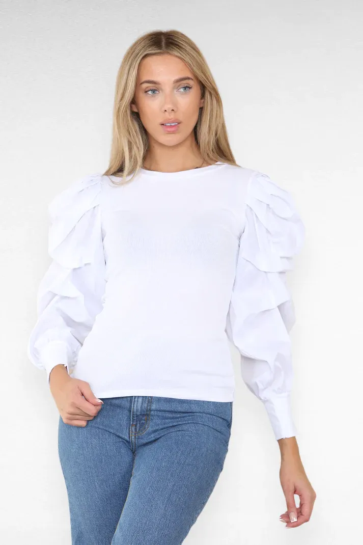Ruched Puff-Sleeve Tops