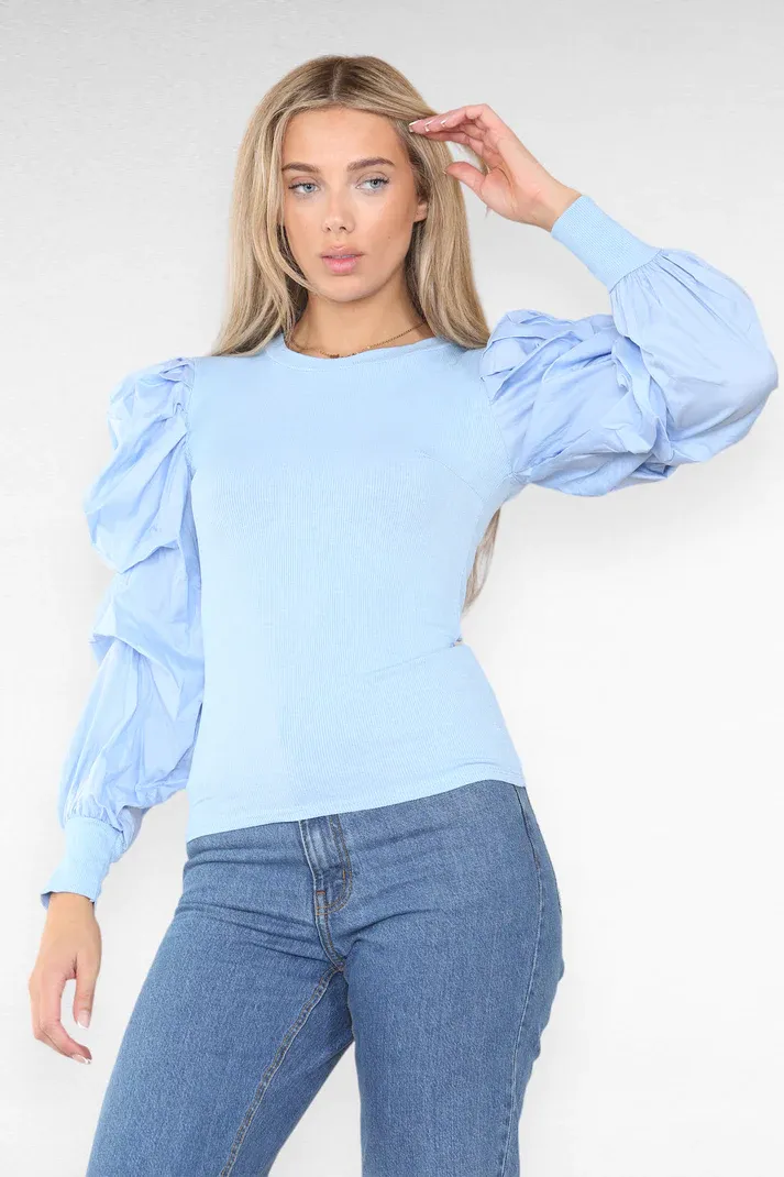 Ruched Puff-Sleeve Tops