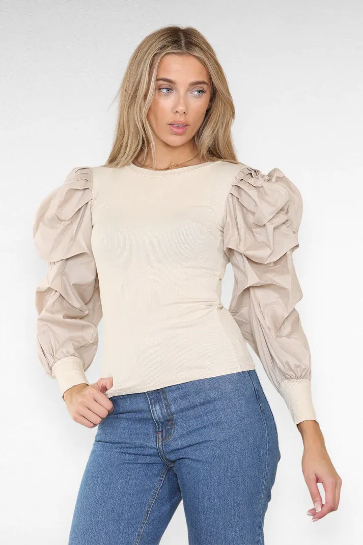 Ruched Puff-Sleeve Tops