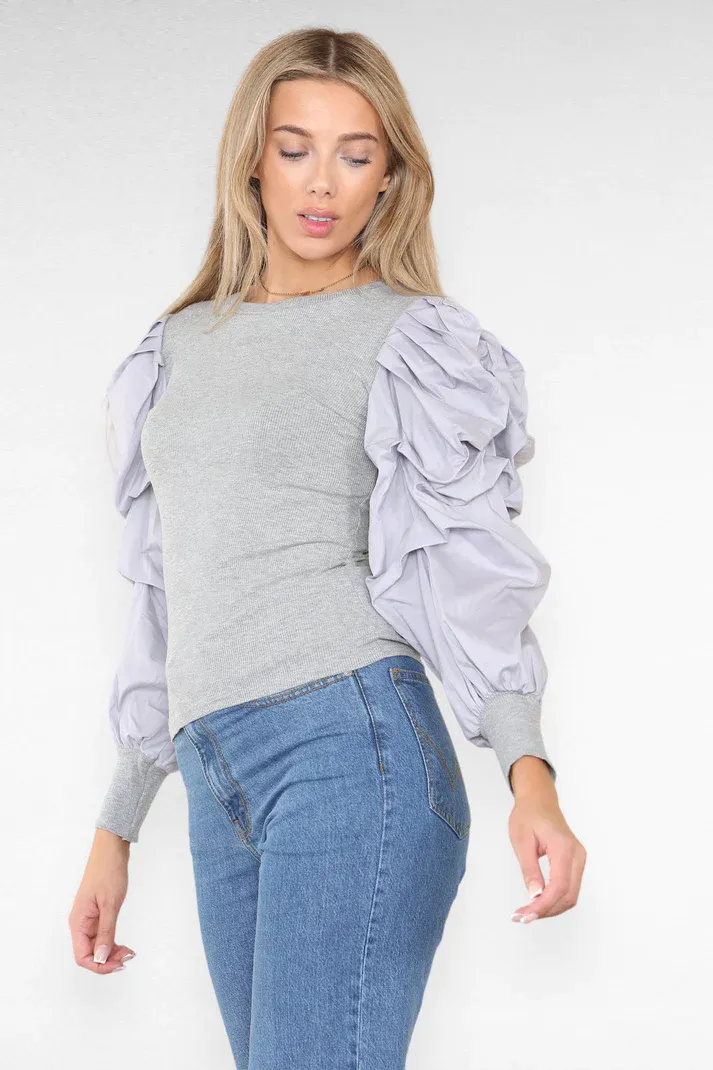 Ruched Puff-Sleeve Tops