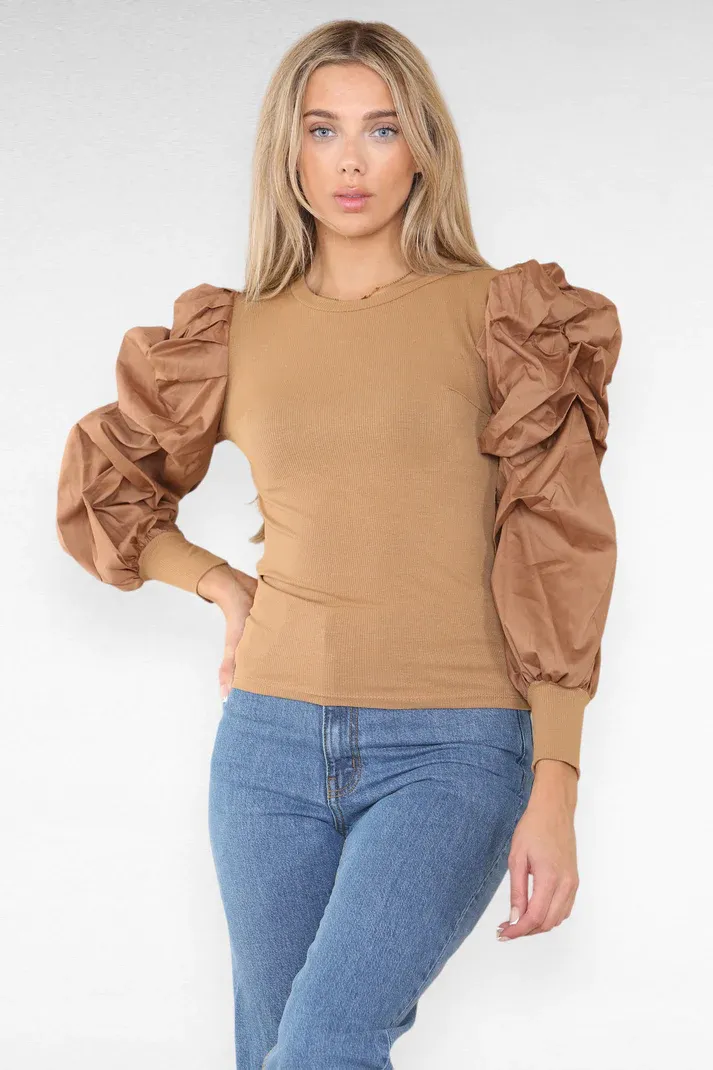 Ruched Puff-Sleeve Tops