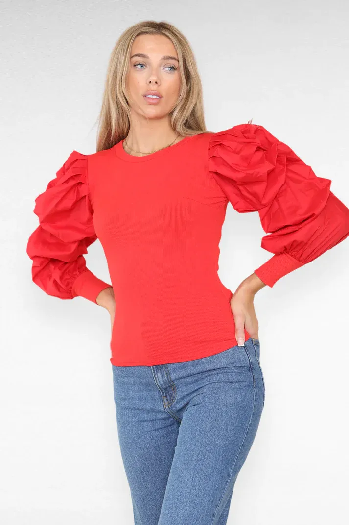 Ruched Puff-Sleeve Tops