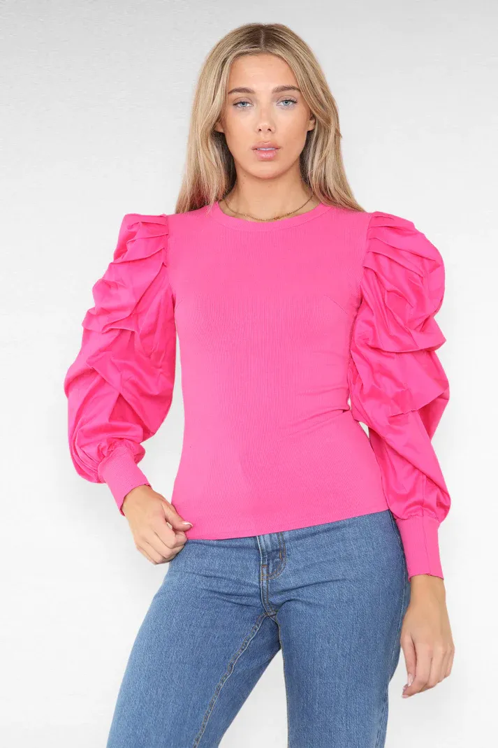 Ruched Puff-Sleeve Tops