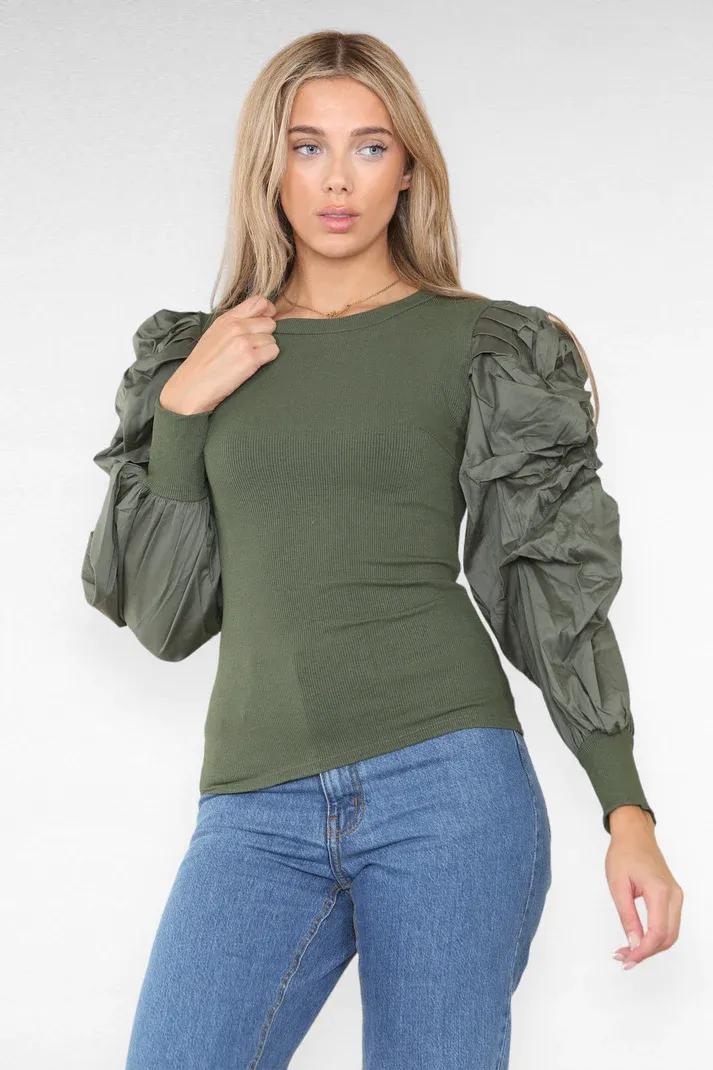 Ruched Puff-Sleeve Tops
