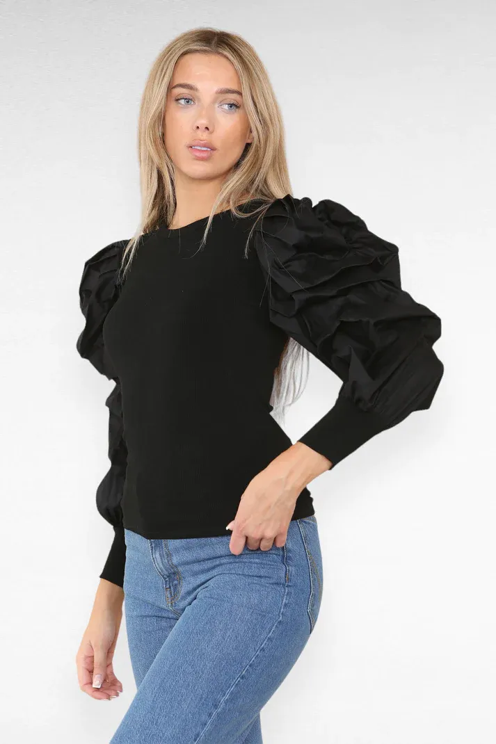 Ruched Puff-Sleeve Tops