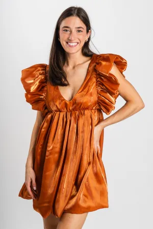 Ruffle babydoll dress shimmer rust