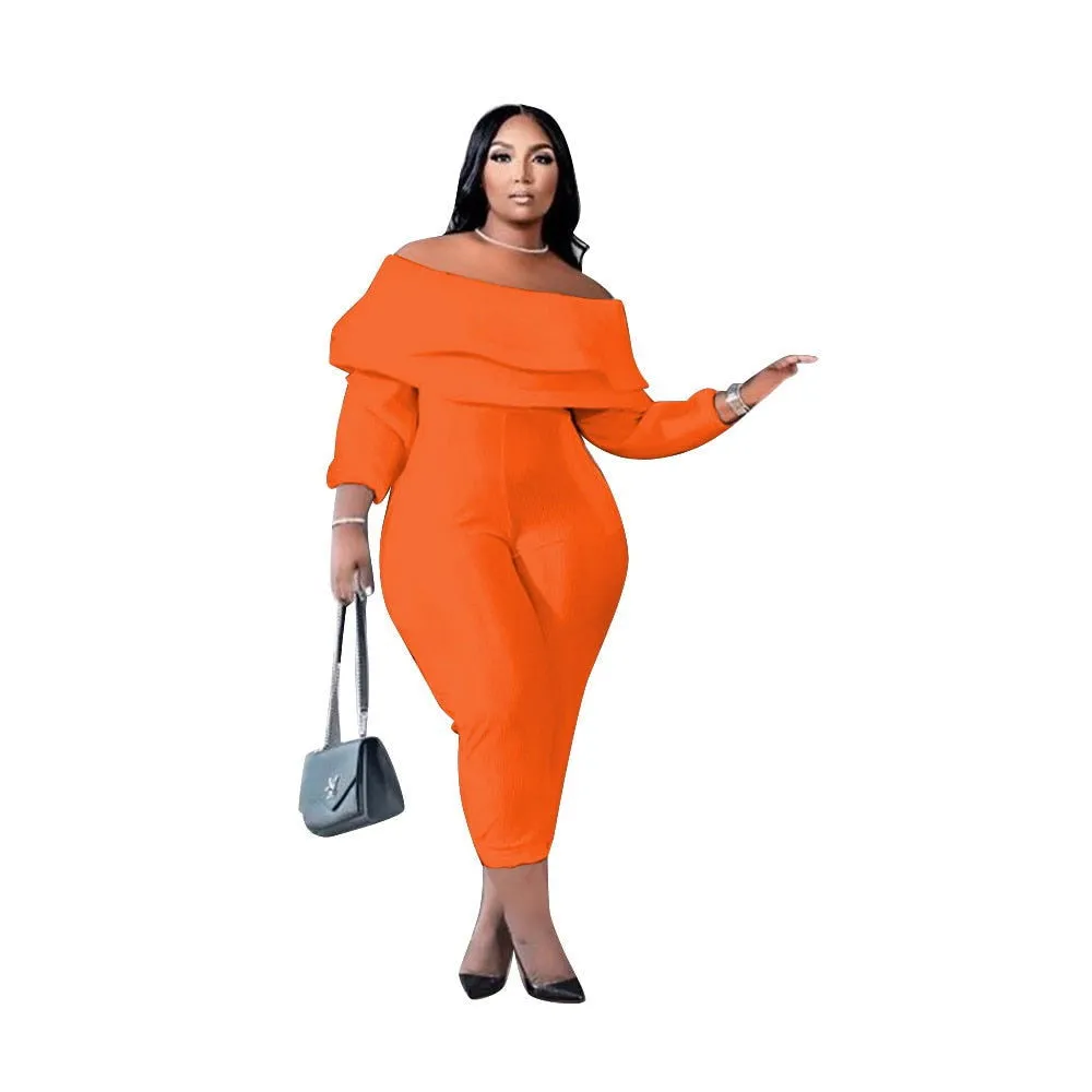 Ruffle Off Shoulder Ankle-Length Plus Size Jumpsuits