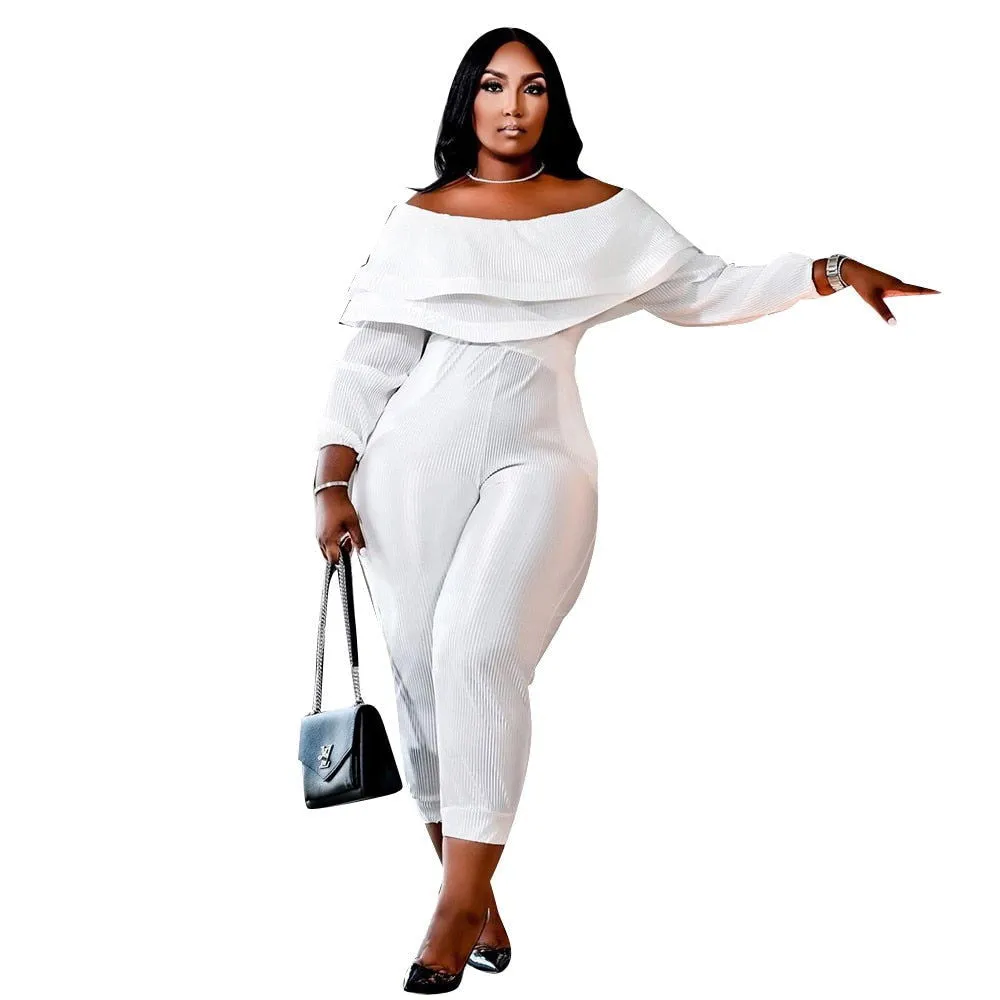 Ruffle Off Shoulder Ankle-Length Plus Size Jumpsuits