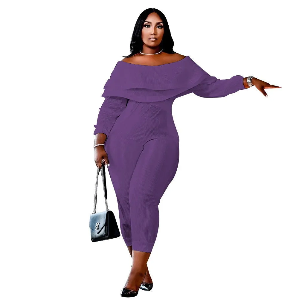 Ruffle Off Shoulder Ankle-Length Plus Size Jumpsuits