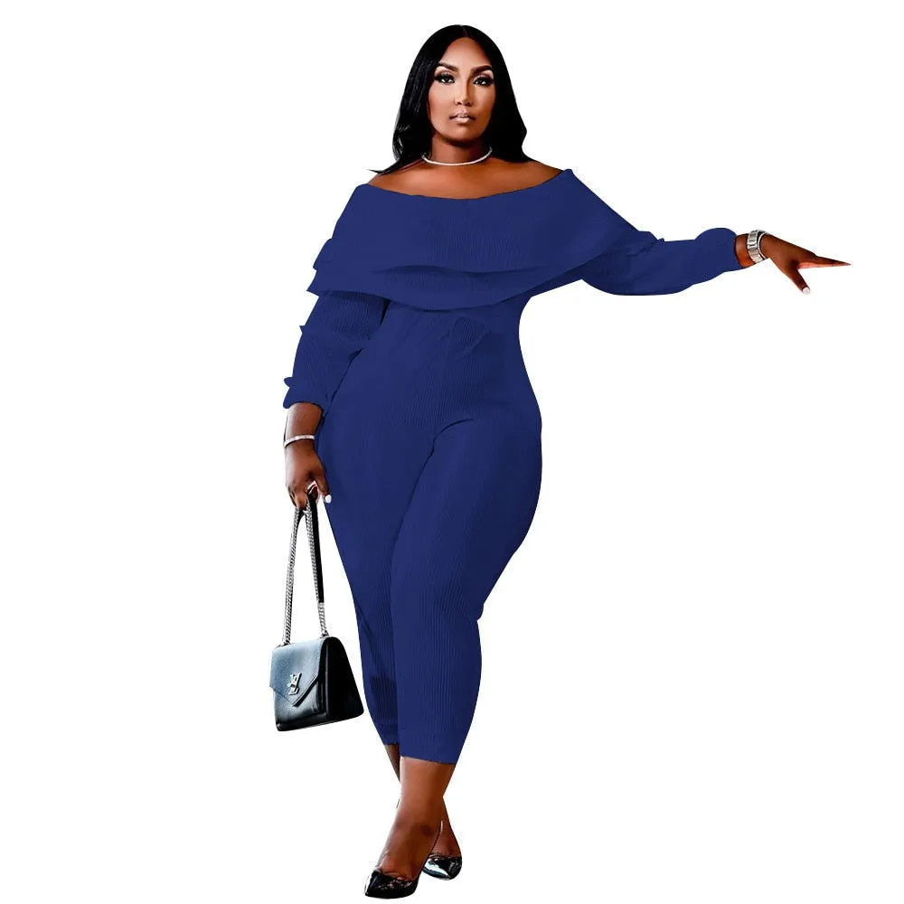 Ruffle Off Shoulder Ankle-Length Plus Size Jumpsuits