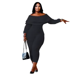 Ruffle Off Shoulder Ankle-Length Plus Size Jumpsuits