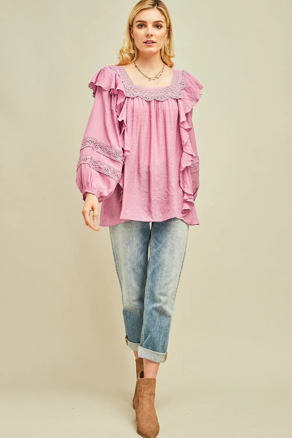 Ruffle Peasant Tunic Top by Entro