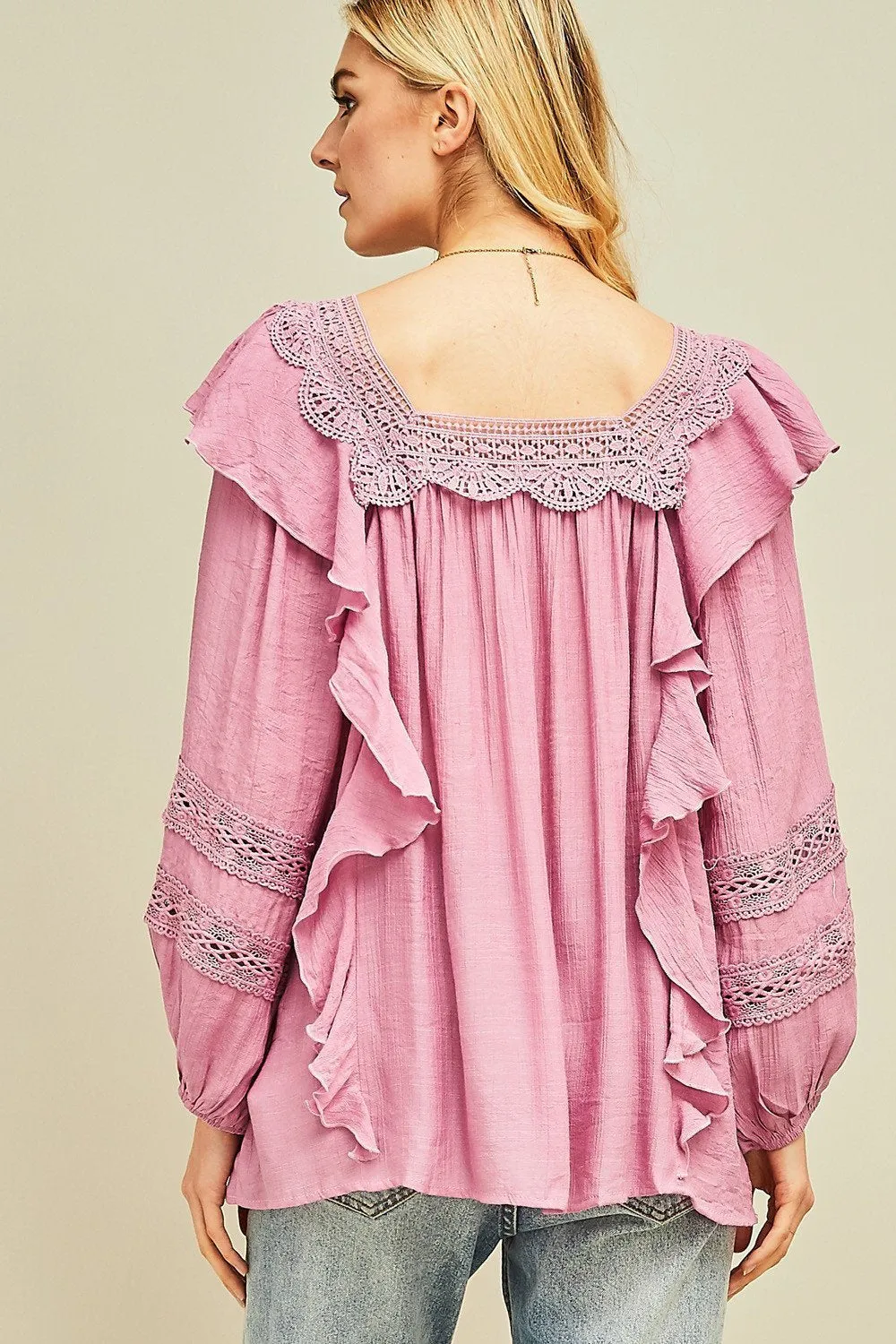 Ruffle Peasant Tunic Top by Entro