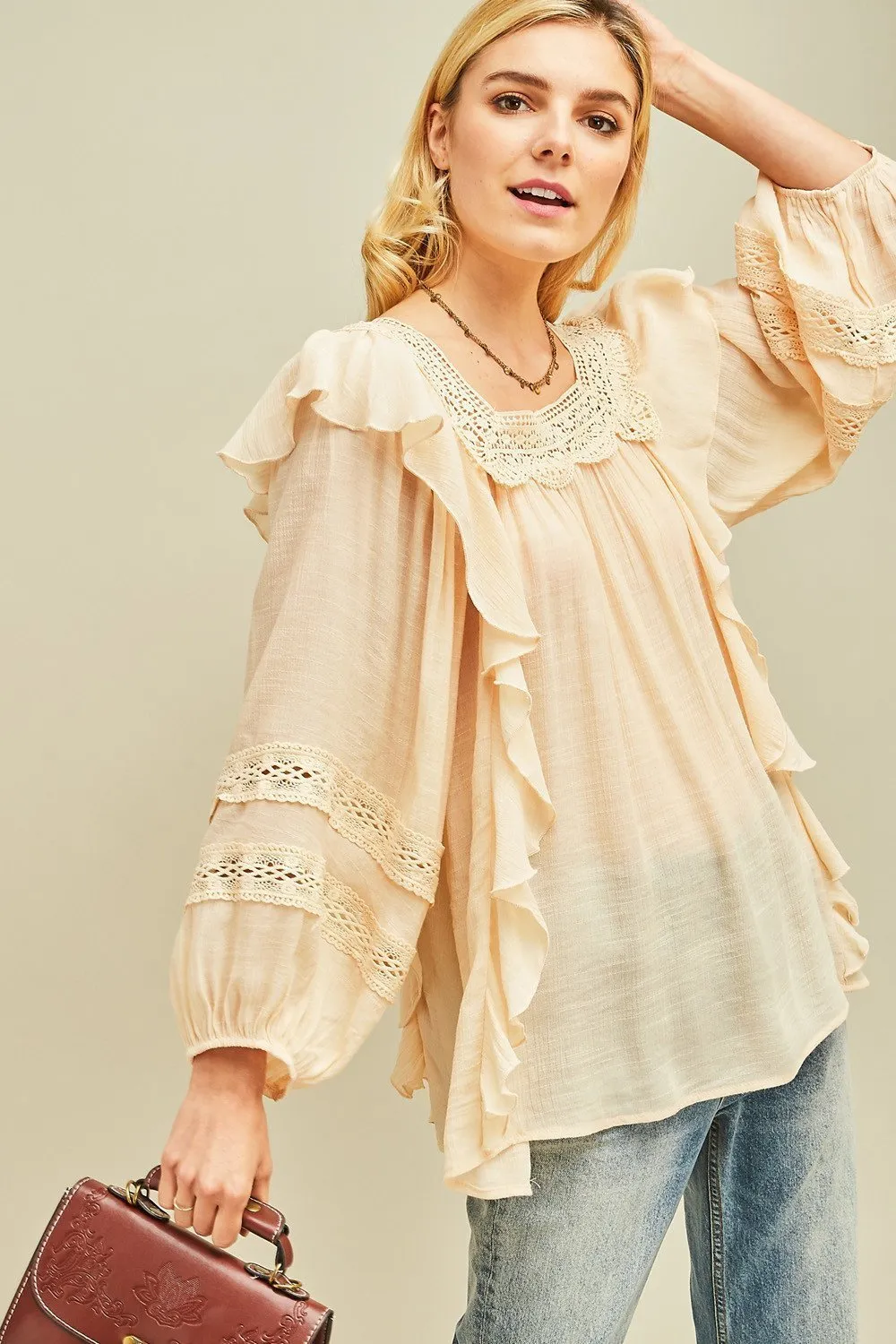 Ruffle Peasant Tunic Top by Entro